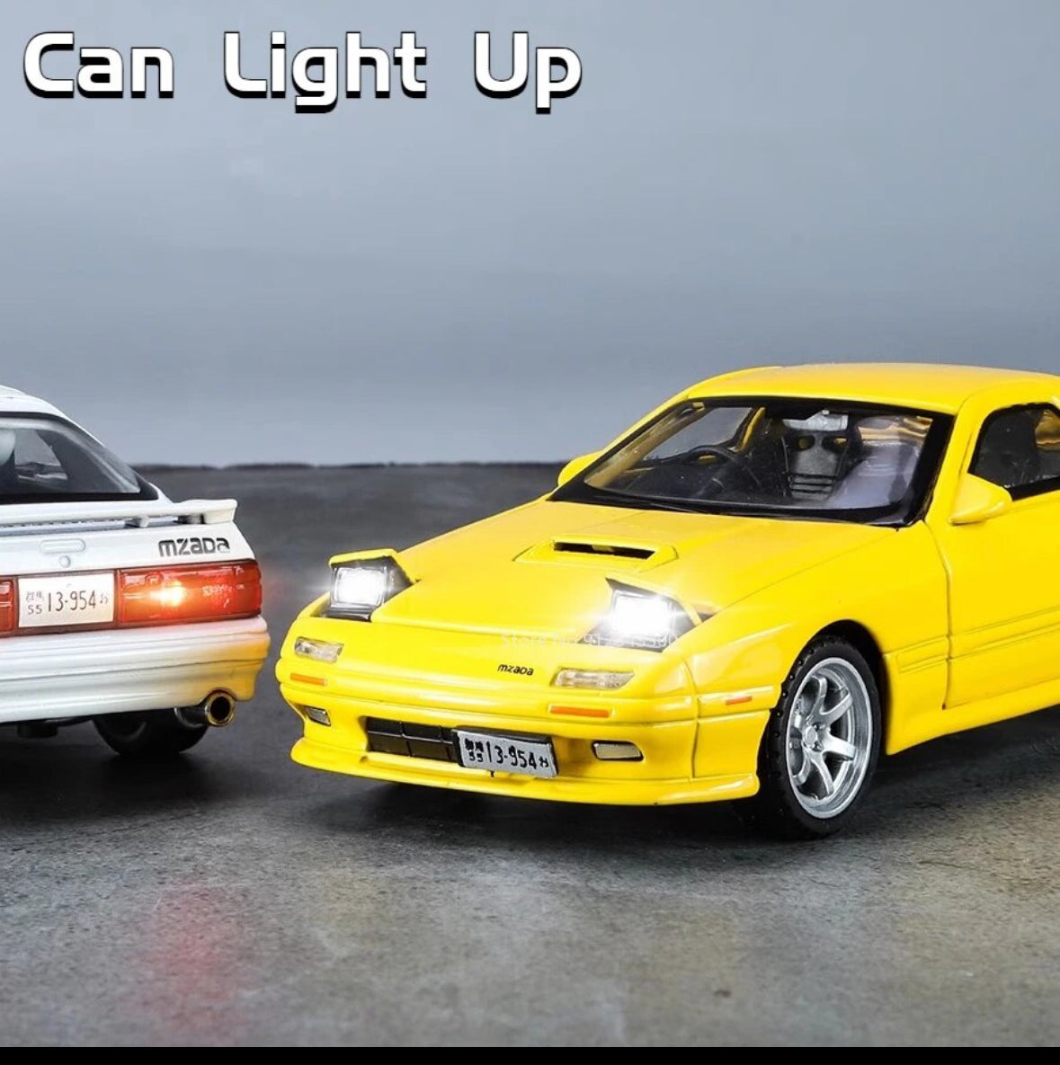 1:32 Initial D Mazda RX 7 Yellow Car Alloy Diecast Sports Vehicles Sound and Light Toy
