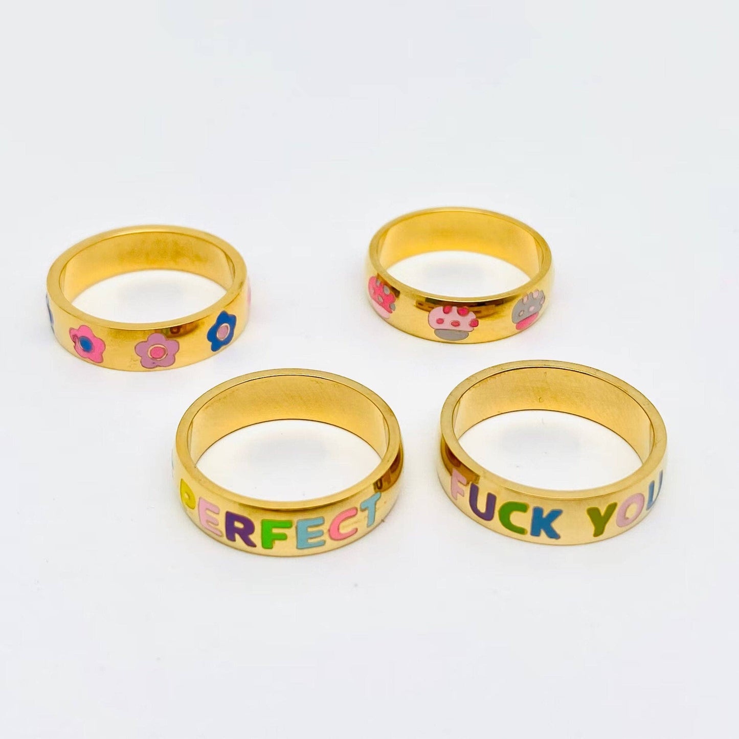 "Fuck You" Colored Enamel 18K Gold-plated Ring