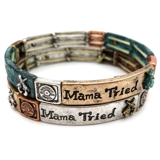 Mama Tried Shotgun Bullet Gun Stretch Bracelet