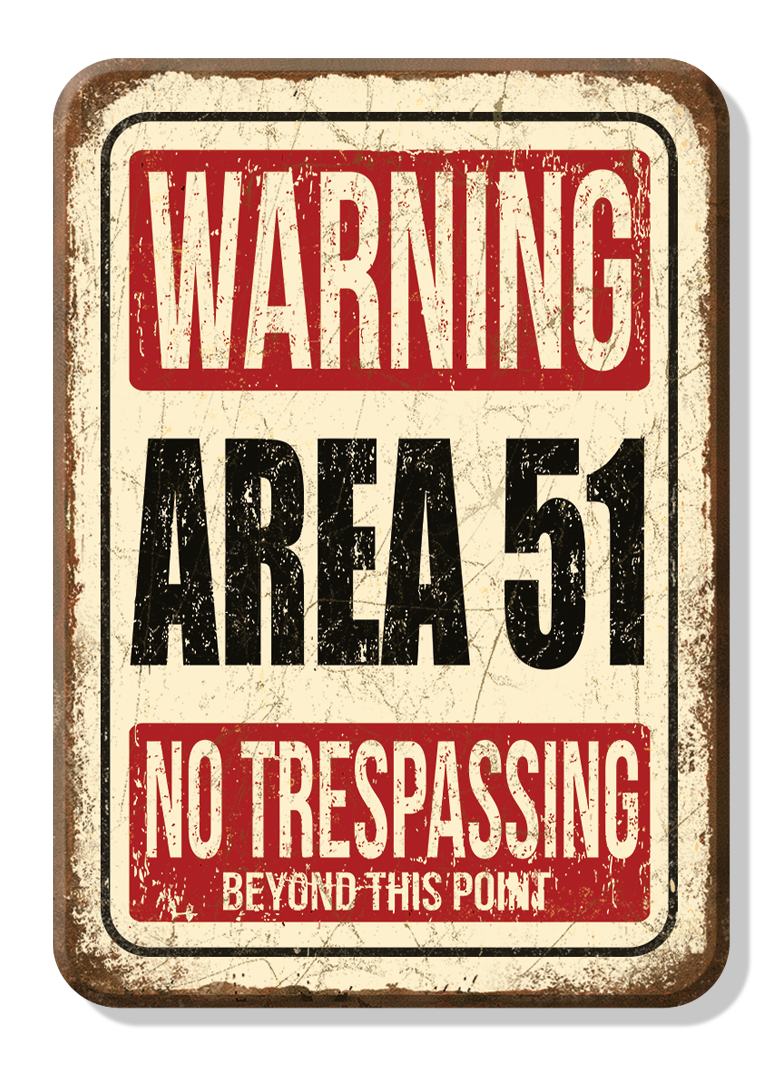 Magnet: Warning Area 51 Metal wrapped with printed media