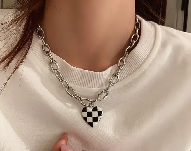 Checkered Heart Pendant Necklace