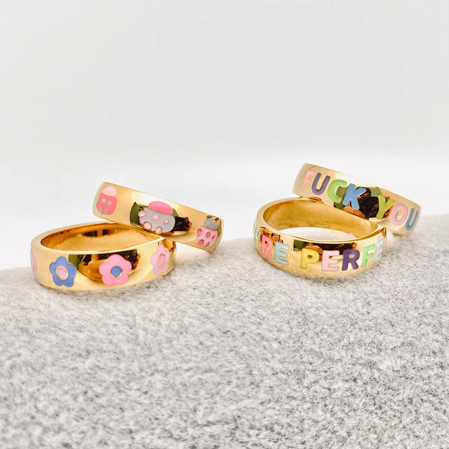 "Fuck You" Colored Enamel 18K Gold-plated Ring