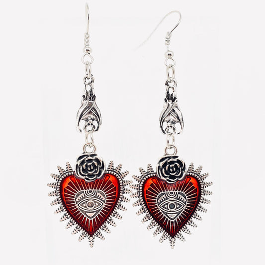 Dark Gothic Punk Bat Heart-shaped Bloody Eye Earrings - GT