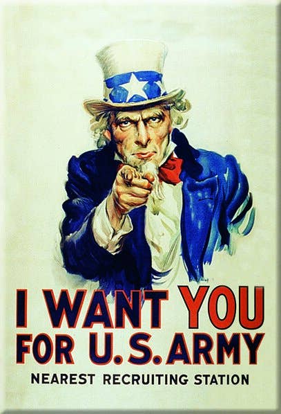 Magnet: Uncle Sam I Want You Metal wrapped with printed media