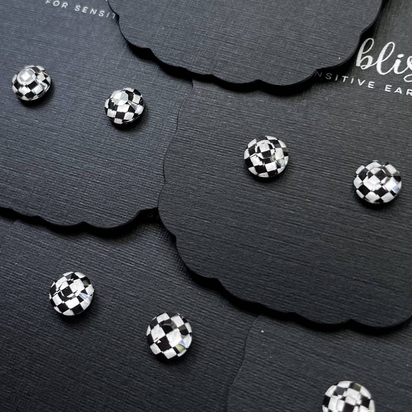 Minis in Black and White Check earrings