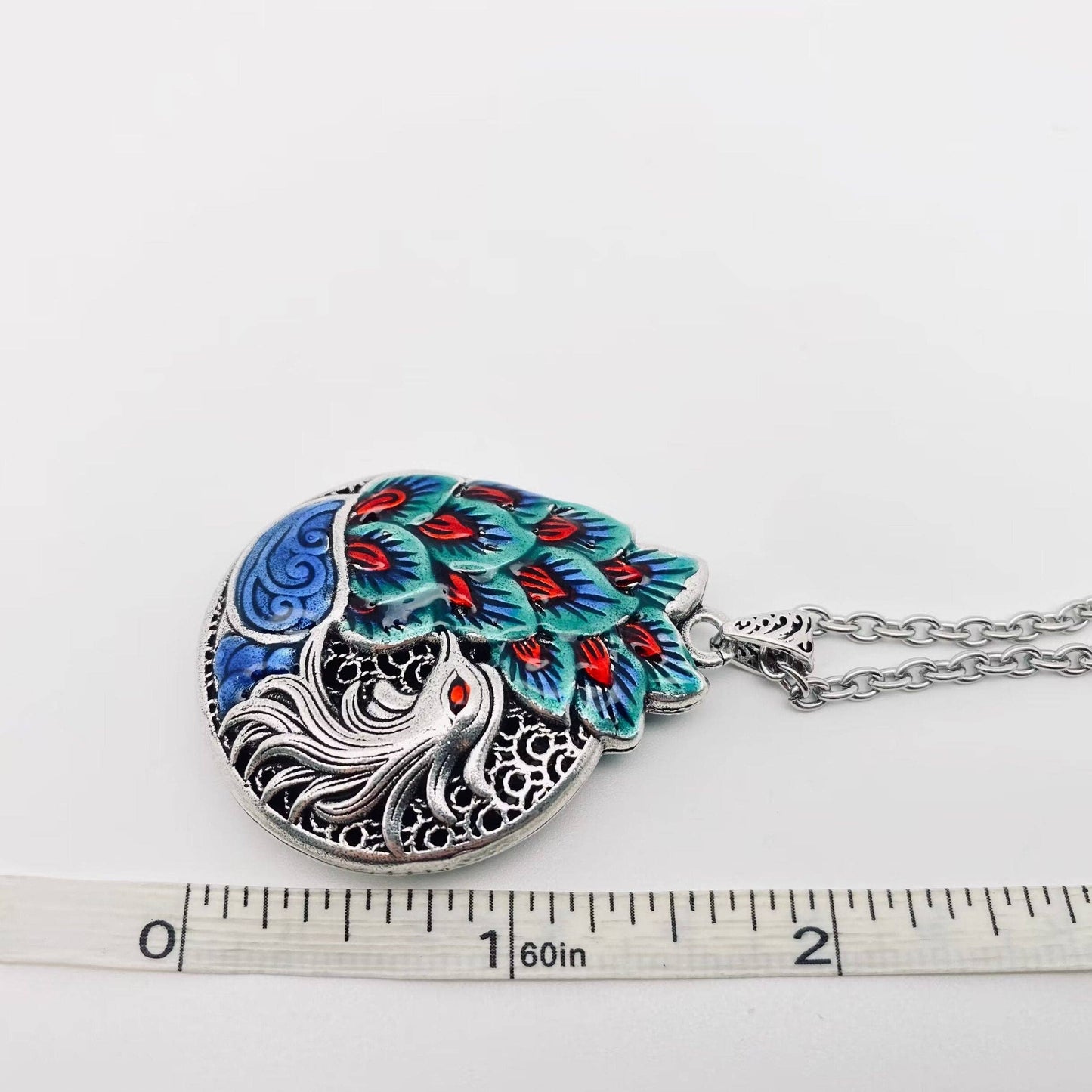 Vintage Enamel Blue Phoenix Pendant Necklace