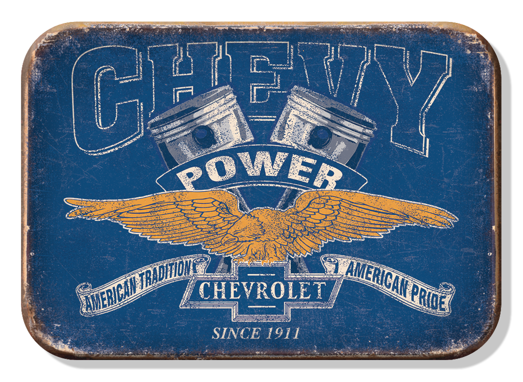 Magnet: Chevy Power Metal wrapped with printed media