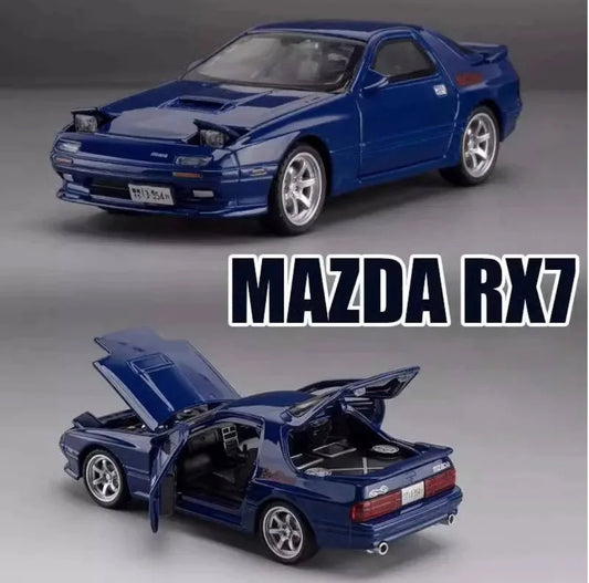 1:32 Initial D Mazda RX 7 Blue Car Alloy Diecast Sports Vehicles Sound and Light Toy
