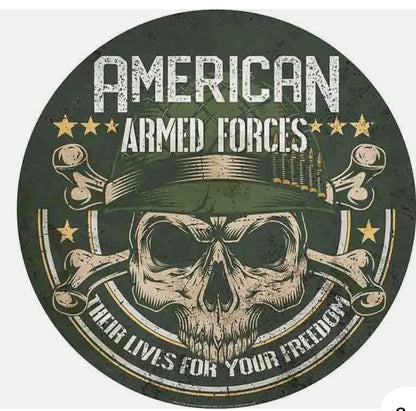 American Armed Forces Dome Sign 15" Round Metal Sign, Vintage ManCave