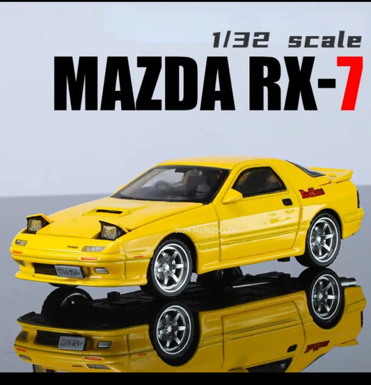 1:32 Initial D Mazda RX 7 Yellow Car Alloy Diecast Sports Vehicles Sound and Light Toy