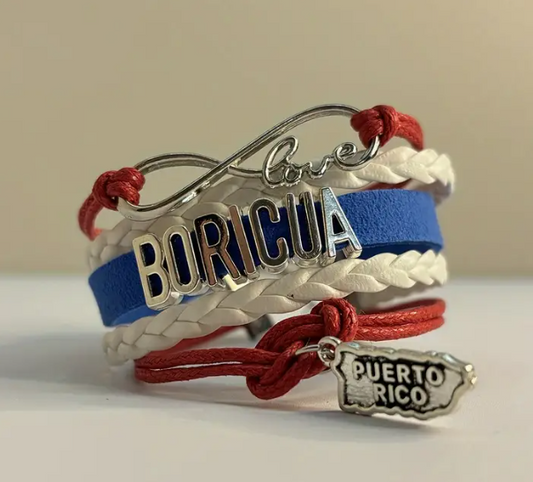 Boricua Boho Braided Bracelet with Puerto Rico Map Charm