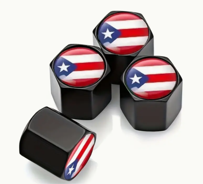 4Pcs/Set Puerto Rico Flag Tire Valve Caps, Seal Tire Valve Stem Caps, Dust Proof Covers Universal