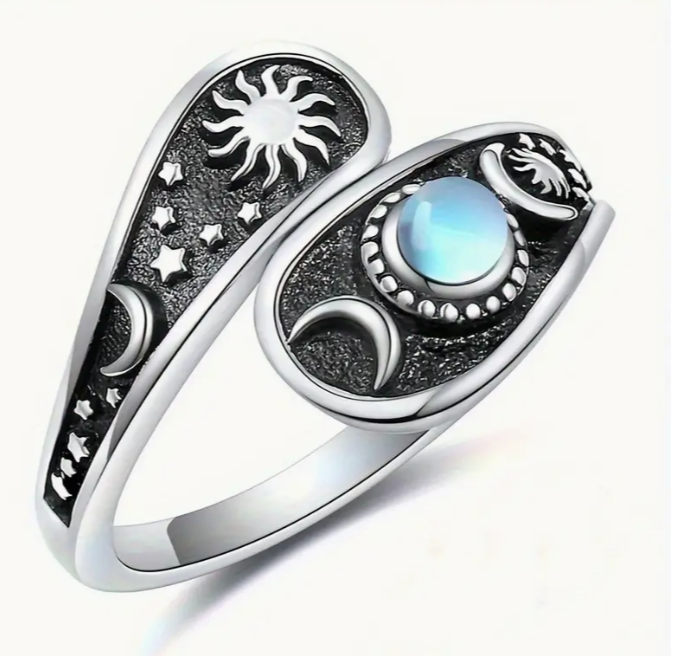 Spoon Ring Sterling Silver Sun Moon and Star Adjustable Ring