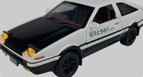 1:32 Initial D - Takumi Fujiwara's AE86 Trueno White and Black Car Alloy Diecast Sports Vehicles Light Toy