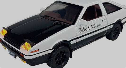 1:32 Initial D - Takumi Fujiwara's AE86 Trueno White and Black Car Alloy Diecast Sports Vehicles Light Toy