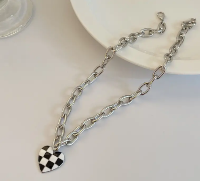 Checkered Heart Pendant Necklace