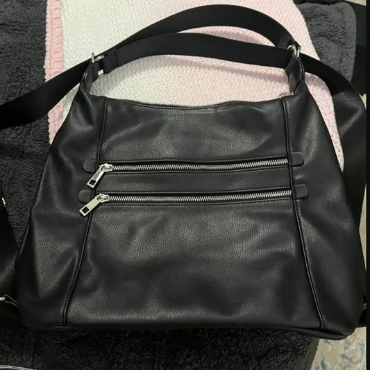 Black Convertible Leather Hobo Backpack