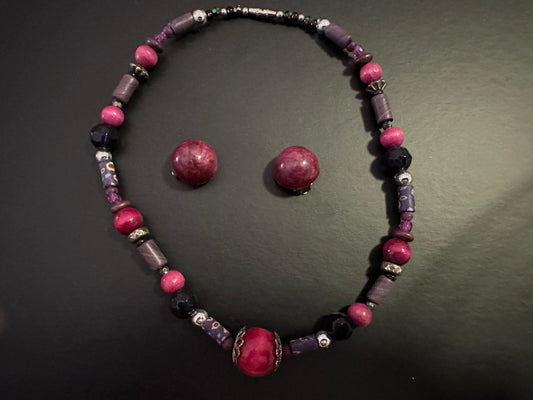 Colorful Beaded Necklace, Bracelet and Earrings Set