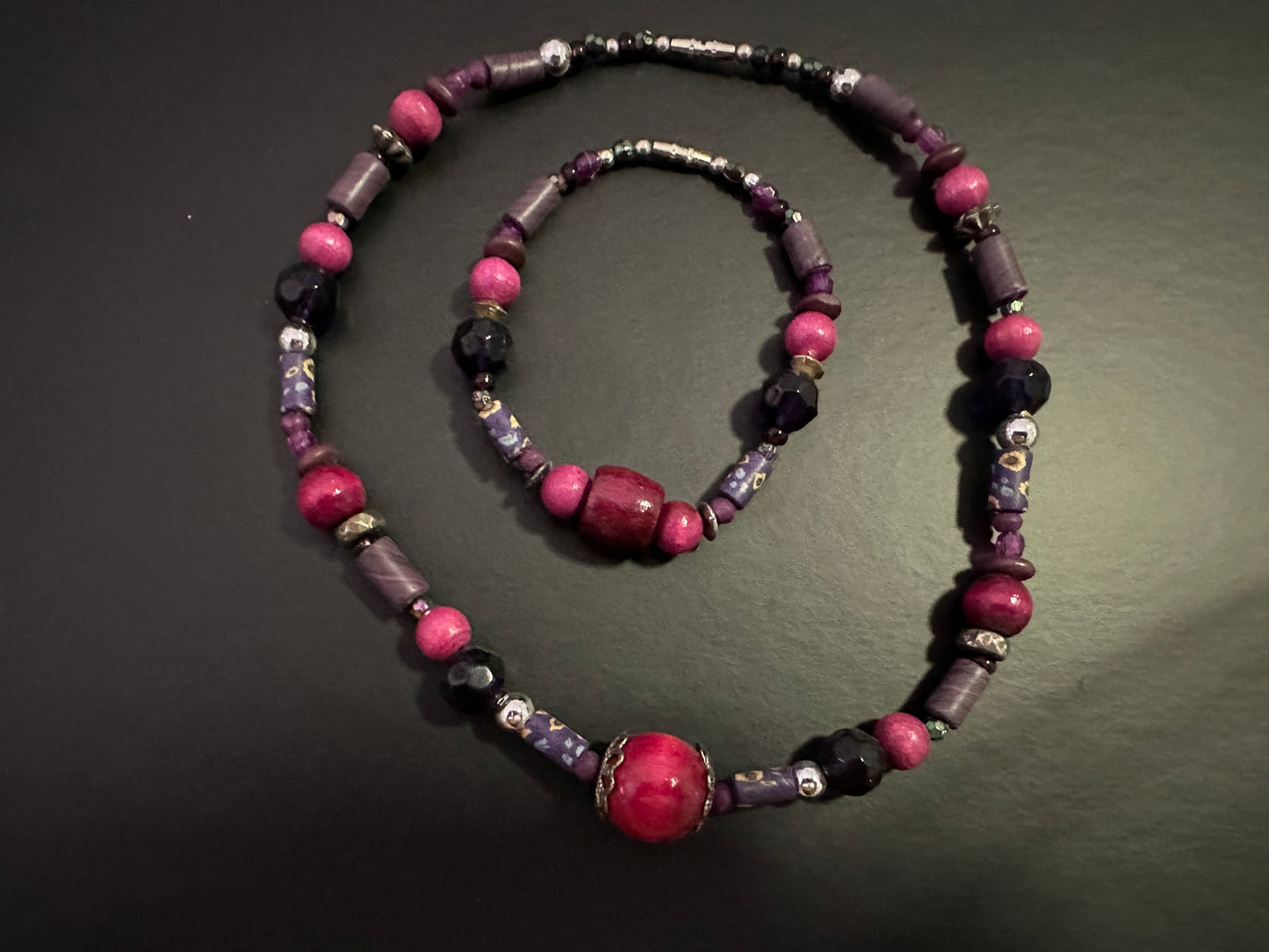 Colorful Beaded Necklace, Bracelet and Earrings Set