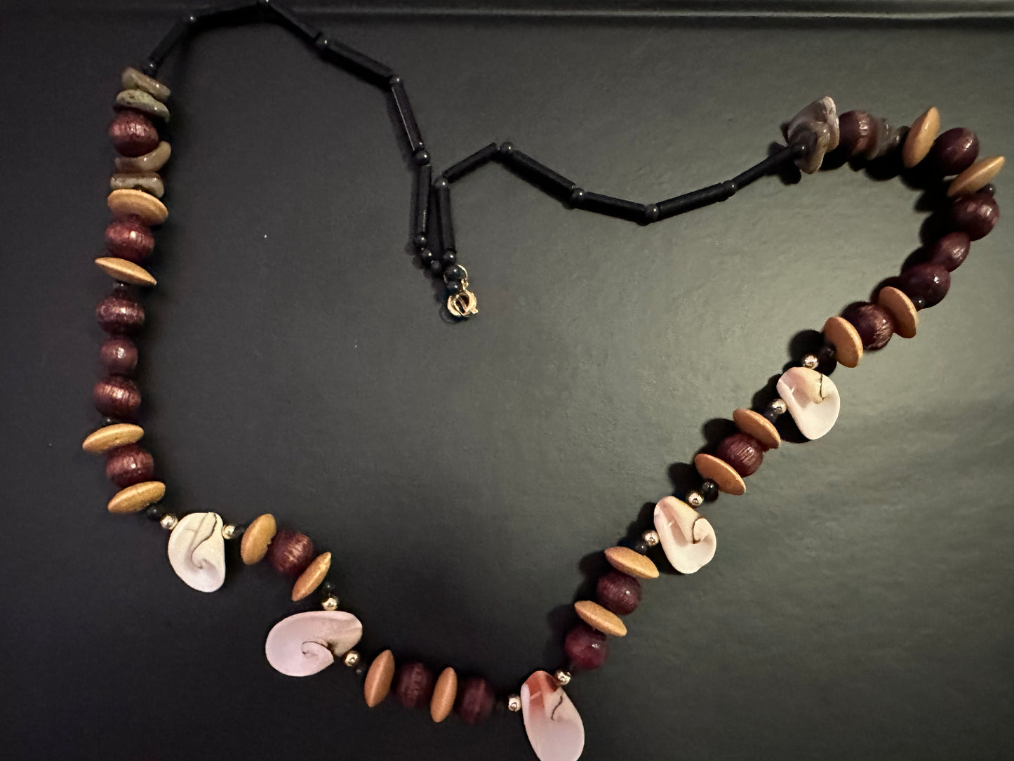 Vintage Handmade Wood, Beads & Shells Necklace