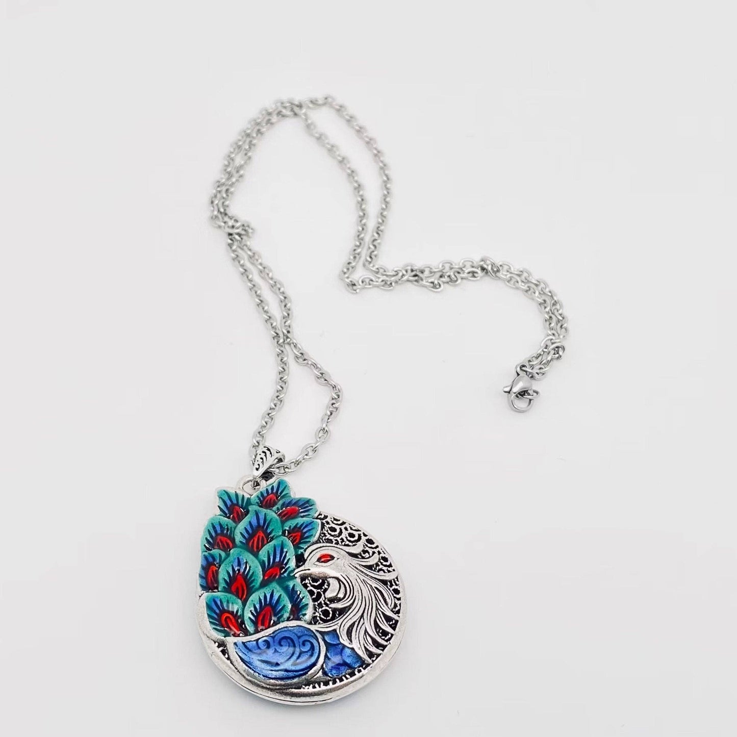 Vintage Enamel Blue Phoenix Pendant Necklace