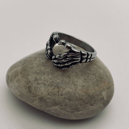 Stainless Steel Heart-shaped Skull Palm Ring - MJ/MR