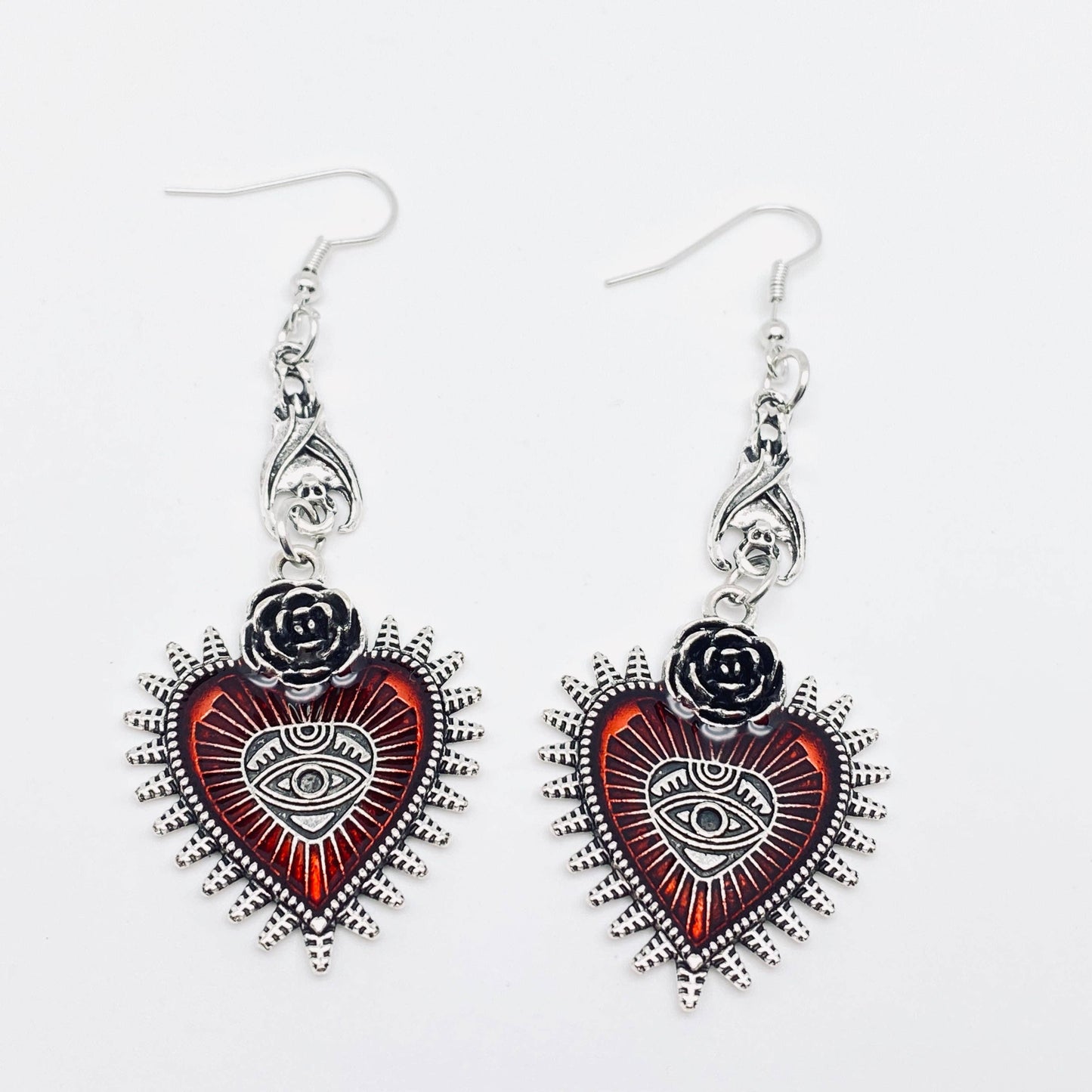 Dark Gothic Punk Bat Heart-shaped Bloody Eye Earrings - GT