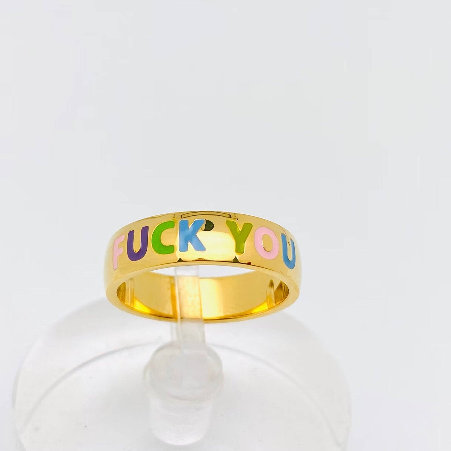 "Fuck You" Colored Enamel 18K Gold-plated Ring