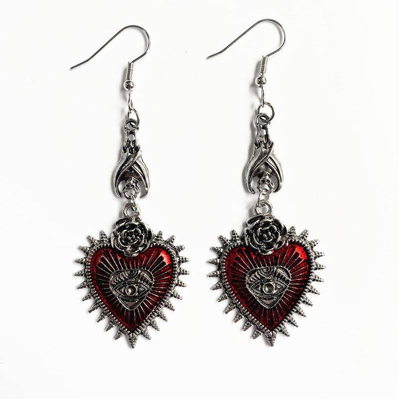 Dark Gothic Punk Bat Heart-shaped Bloody Eye Earrings - GT