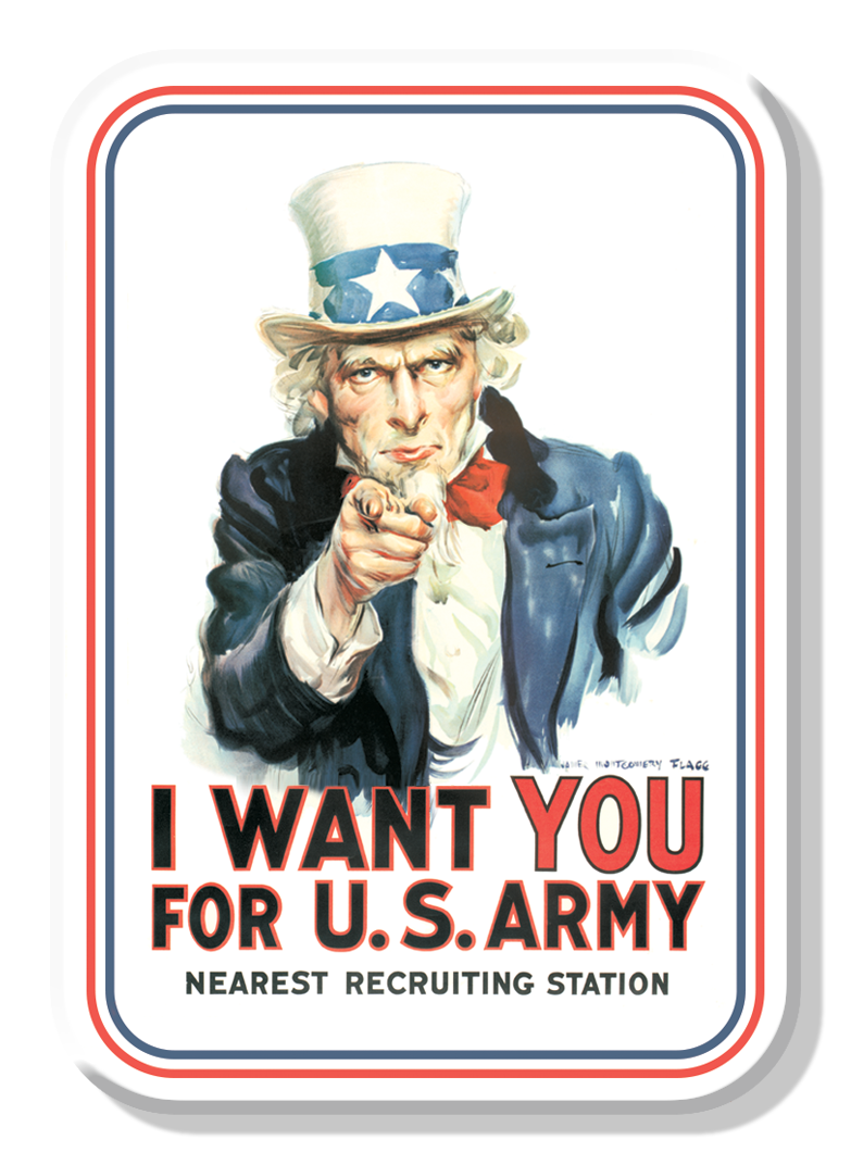 Magnet: Uncle Sam I Want You Metal wrapped with printed media