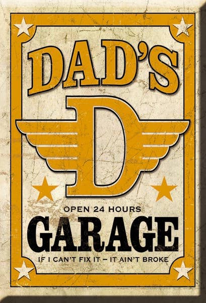 Magnet: Dad's Garage Metal wrapped with printed media