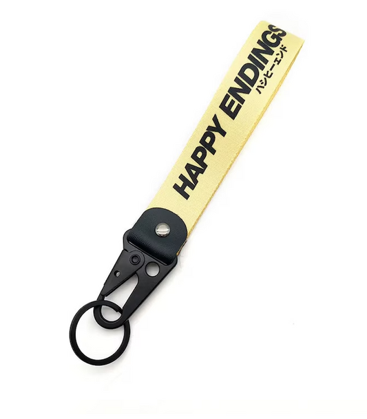 Happy Ending- JDM Style Car Street Racing Rally Large Keychian Wrist Strap Biker Embroidered Fabric Strap Tag Key Holder Keyring Fun gift