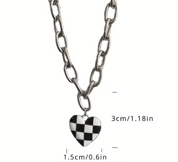 Checkered Heart Pendant Necklace