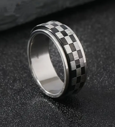 Racing Checkered Rotatable Stainless Steel Ring