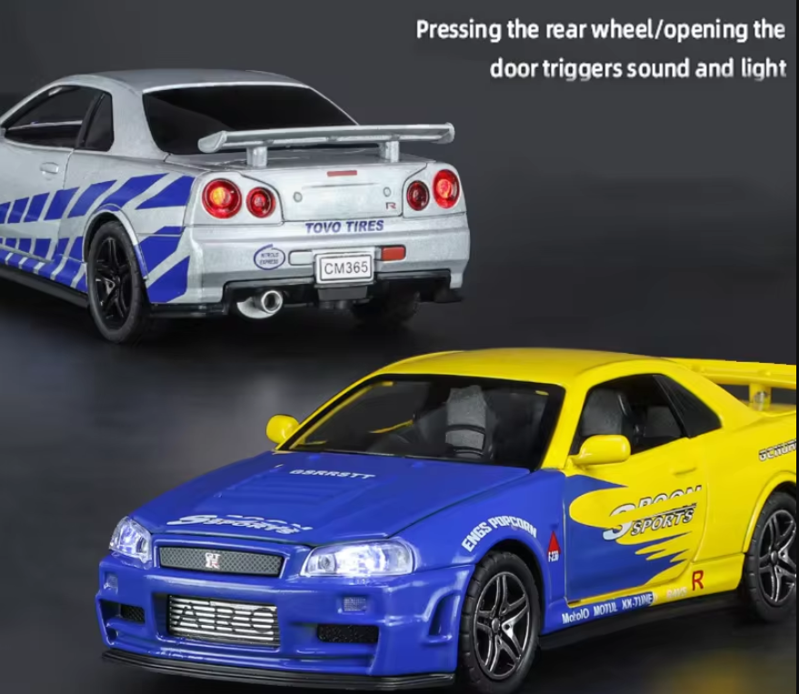 1/32 Nissan GTR R34 Sound, Light & Pullback Action